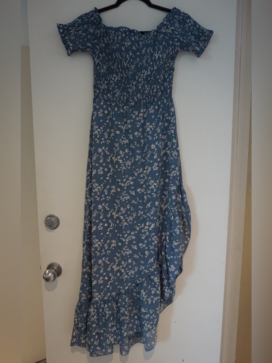 Simple Dresses & Skirts - Simple Blue Floral Maxi Dress with Smocked Bodice